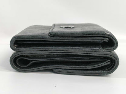 CHANEL Camellia Coco Mark Black Leather Compact Wallet