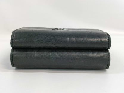 CHANEL Camellia Coco Mark Black Leather Compact Wallet