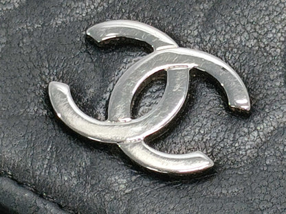 CHANEL Camellia Coco Mark Black Leather Compact Wallet