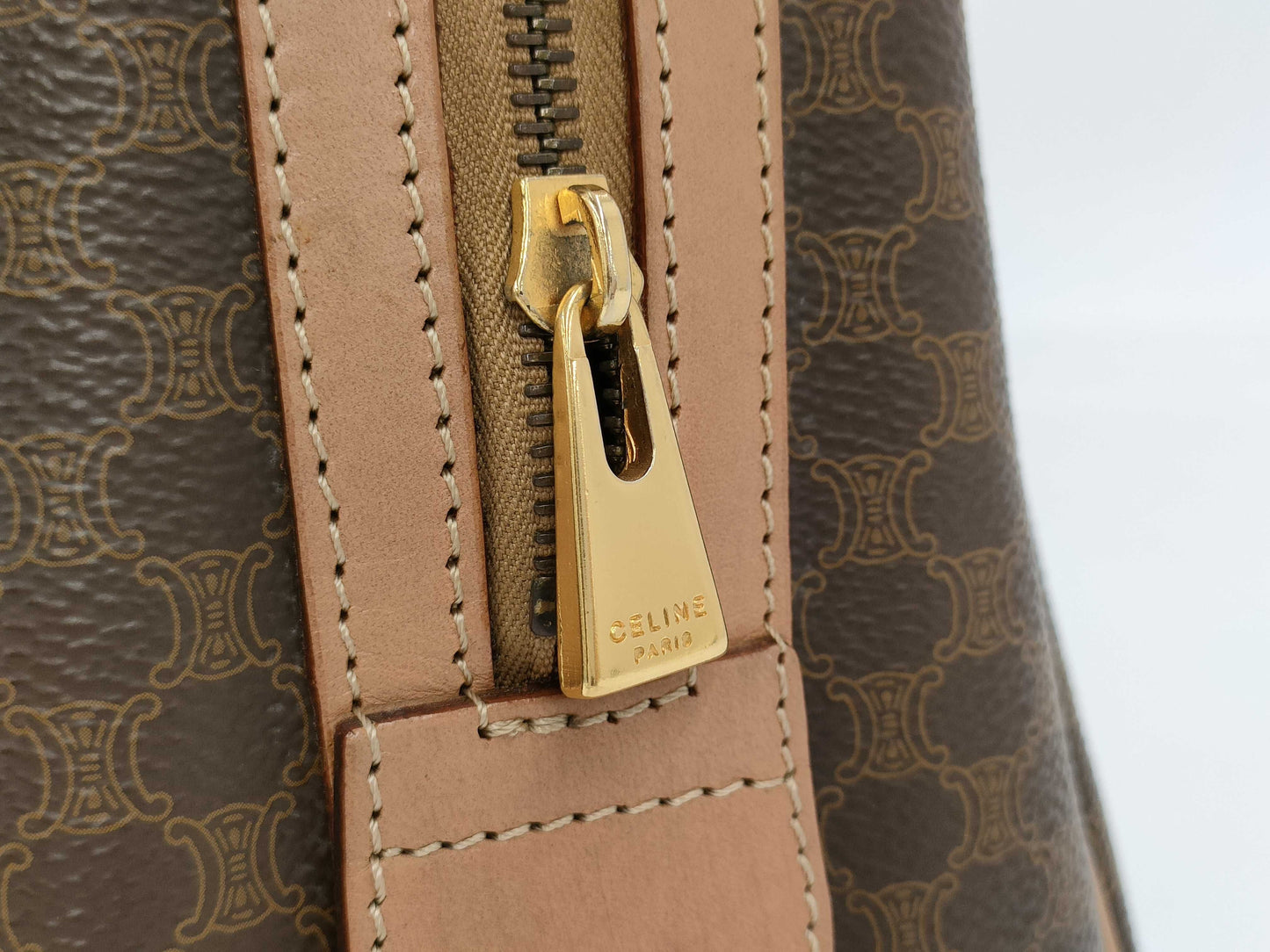 CELINE Macadam Brown Leather and PVC Handbag
