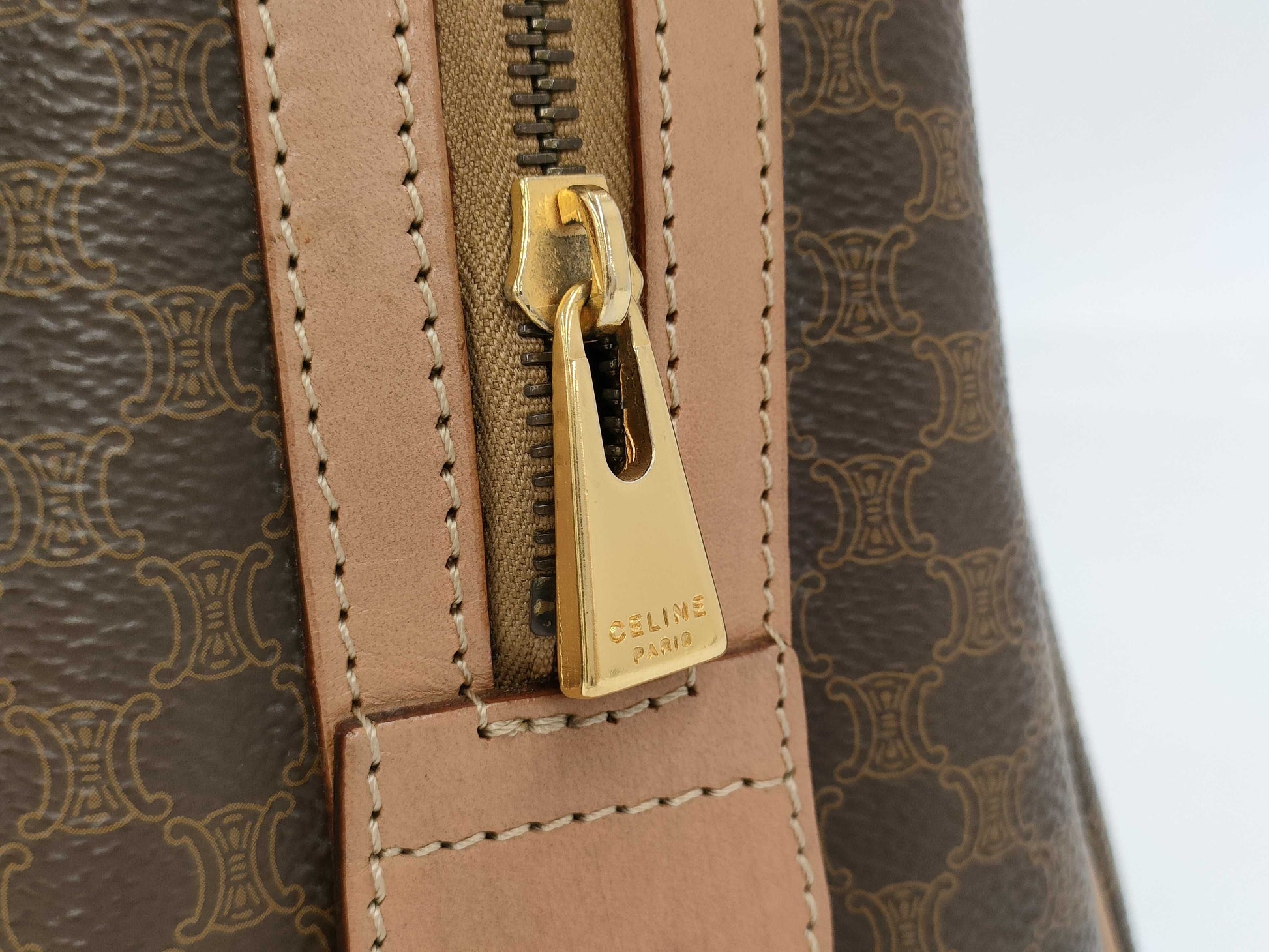 CELINE Macadam Brown Leather and PVC Handbag