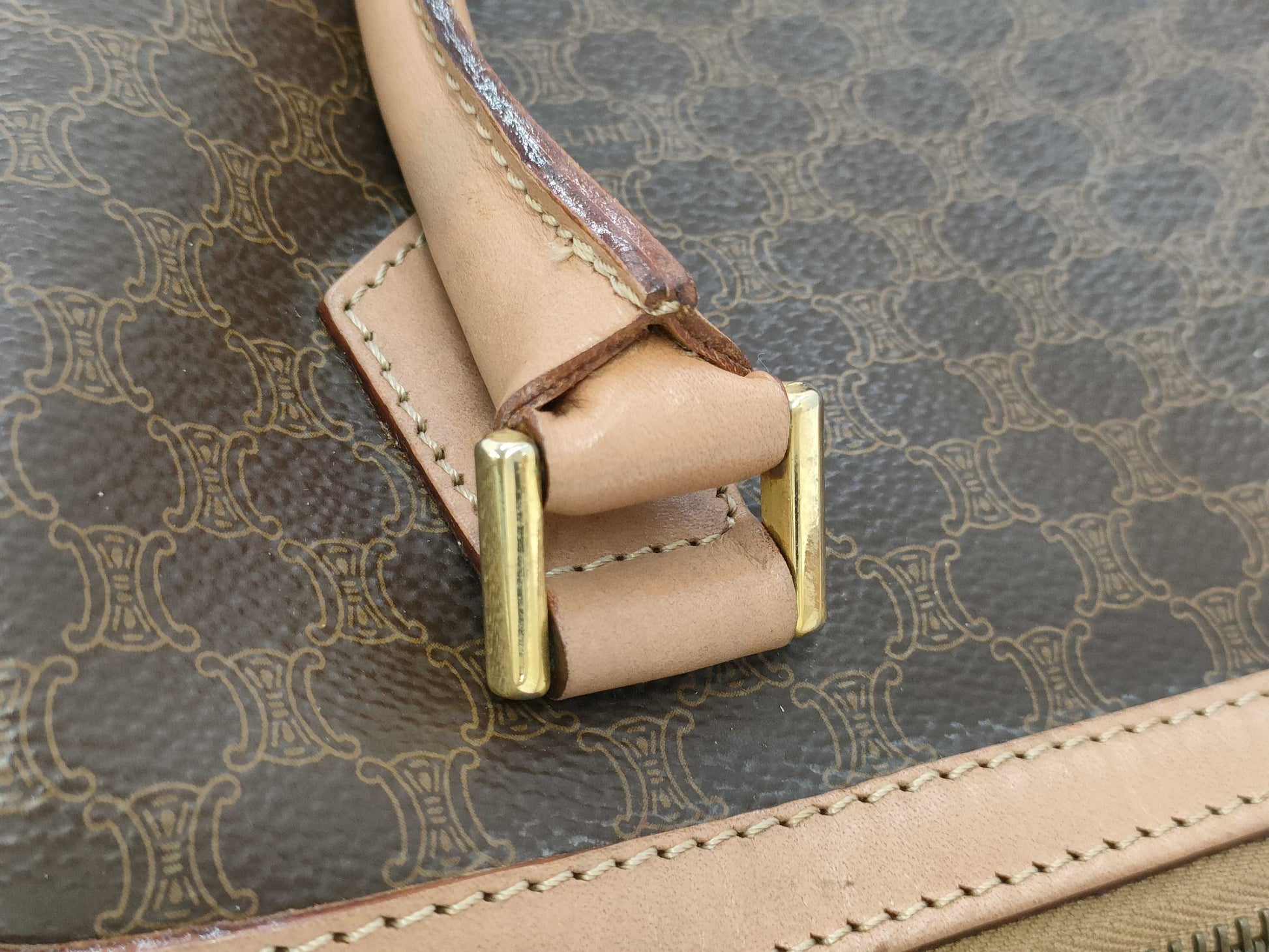 CELINE Macadam Brown Leather and PVC Handbag