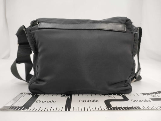 PRADA Prada Triangle Plaque Logo Black Nylon and Leather Shoulder Bag