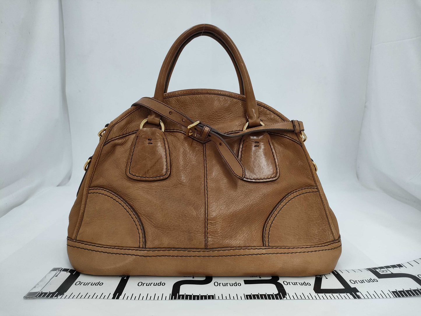 PRADA PRADA logo gold hardware leather brown handbag 2-way shoulder bag tote bag