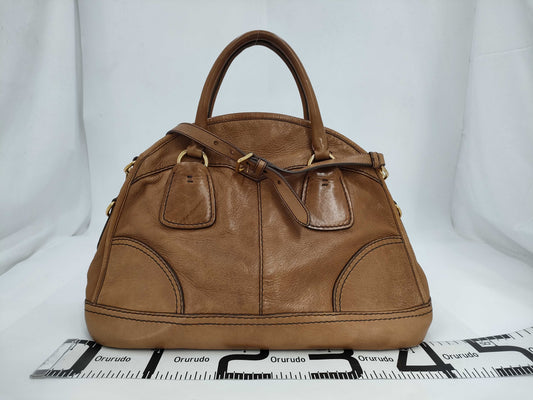 PRADA PRADA logo gold hardware leather brown handbag 2-way shoulder bag tote bag
