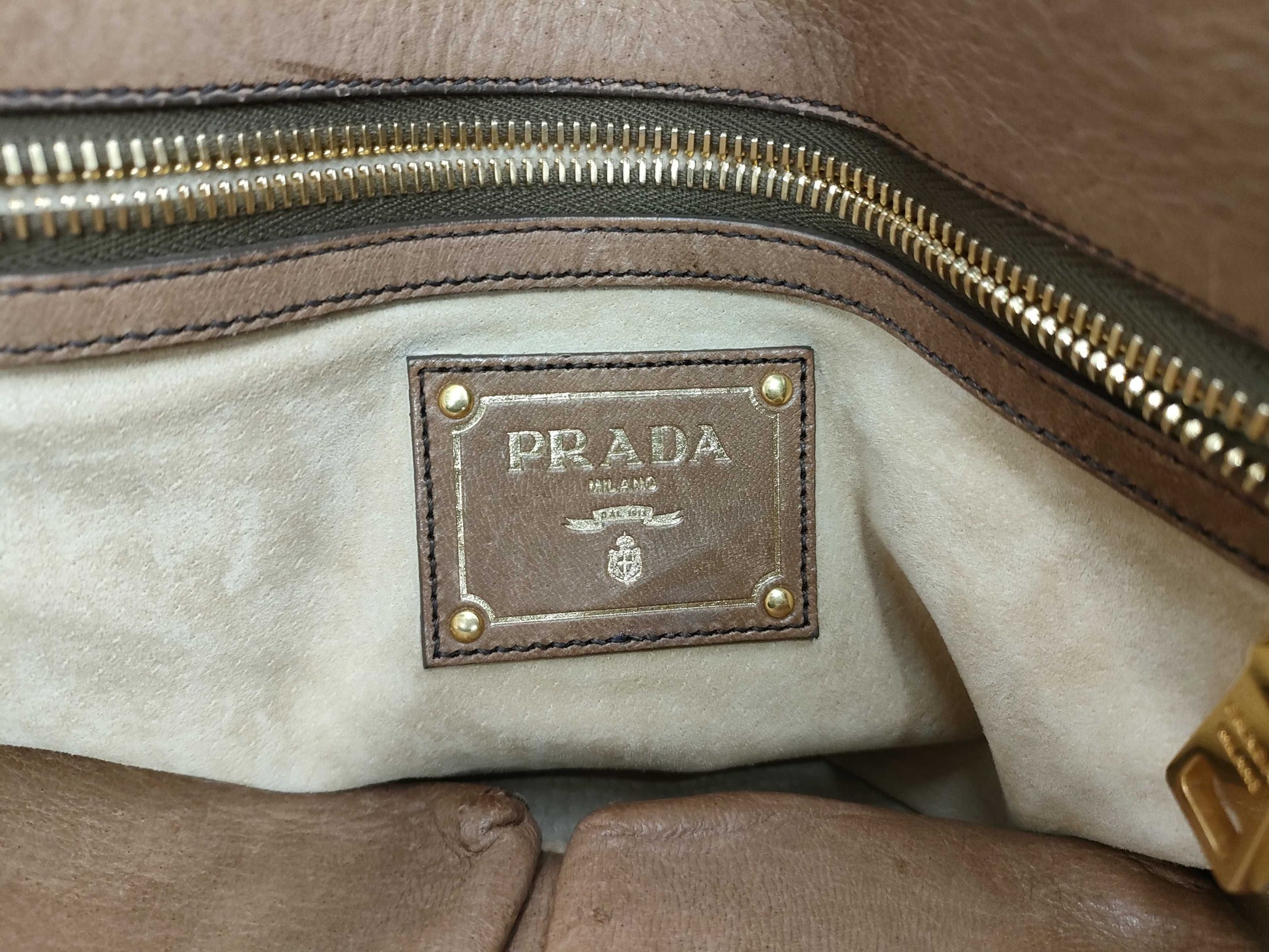 PRADA PRADA logo gold hardware leather brown handbag 2-way shoulder bag tote bag