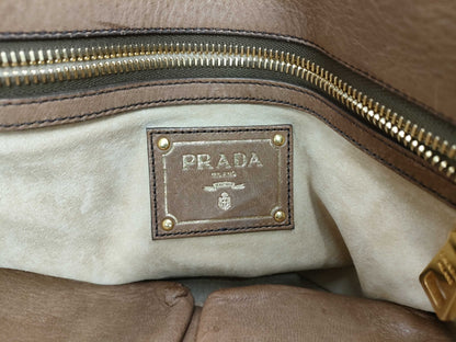 PRADA PRADA logo gold hardware leather brown handbag 2-way shoulder bag tote bag