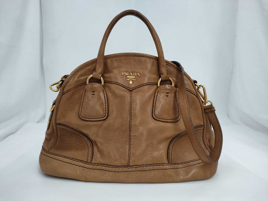 PRADA PRADA logo gold hardware leather brown handbag 2-way shoulder bag tote bag
