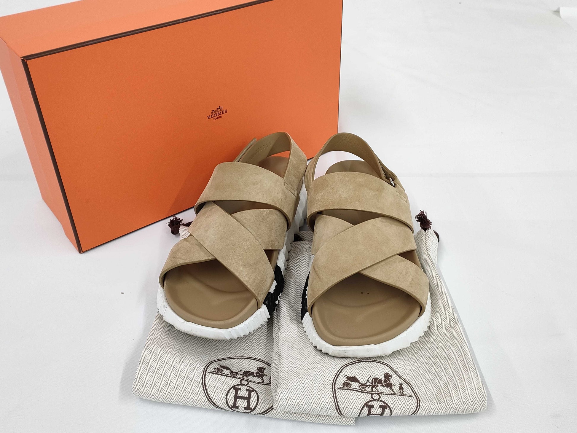 HERMES Electric Sandals with H Logo, Leather, Men's Size 40