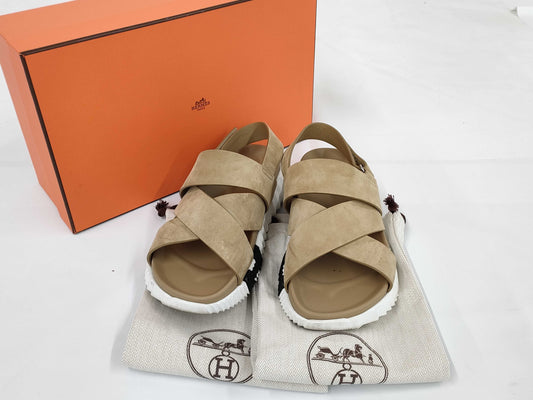 HERMES Electric Sandals with H Logo, Leather, Men's Size 40