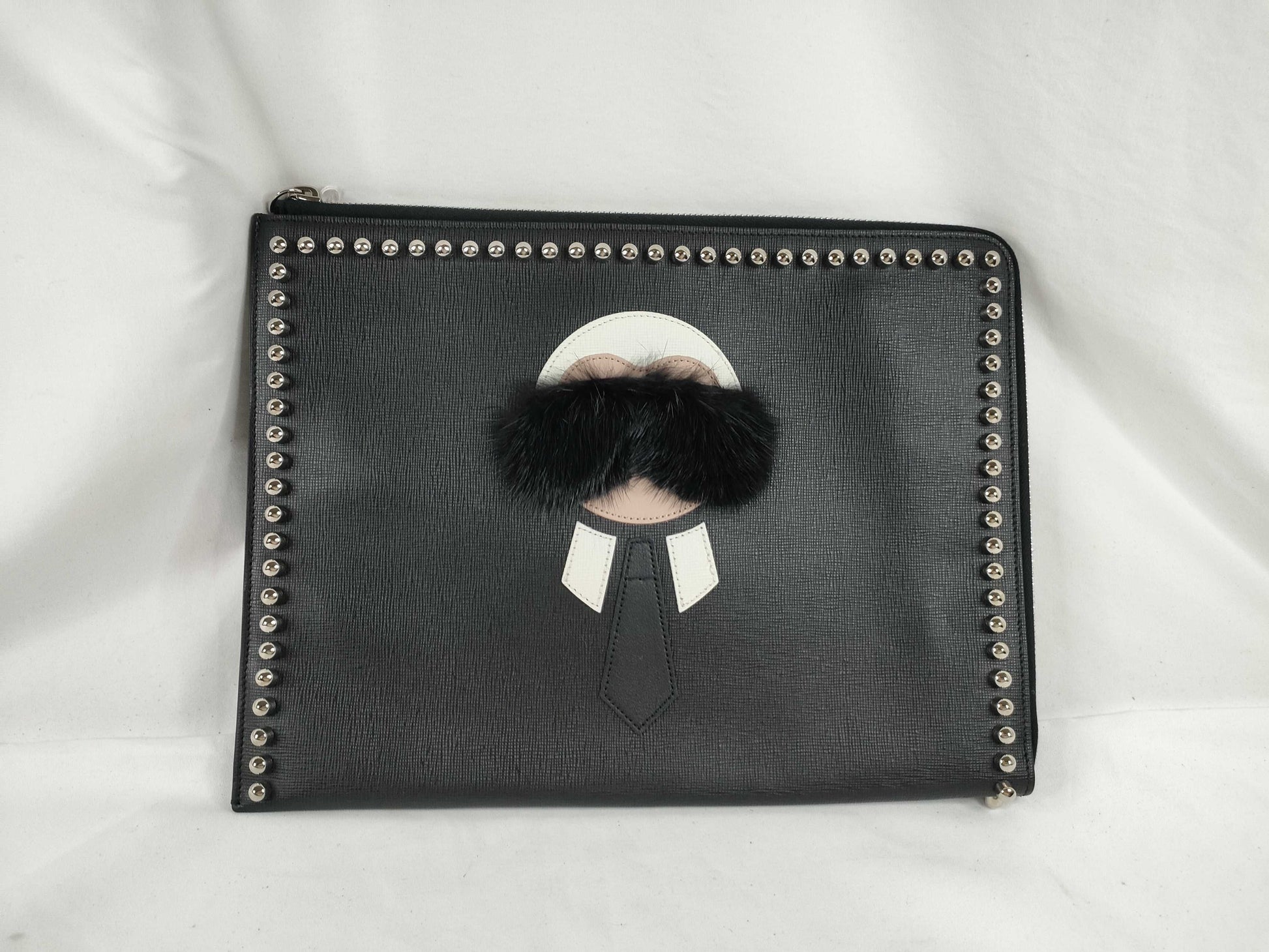 FENDI Carlito Clutch Bag Leather Studs Black 8M0370 Clutch Bag