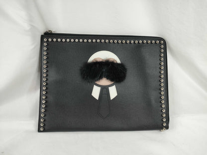 FENDI Carlito Clutch Bag Leather Studs Black 8M0370 Clutch Bag