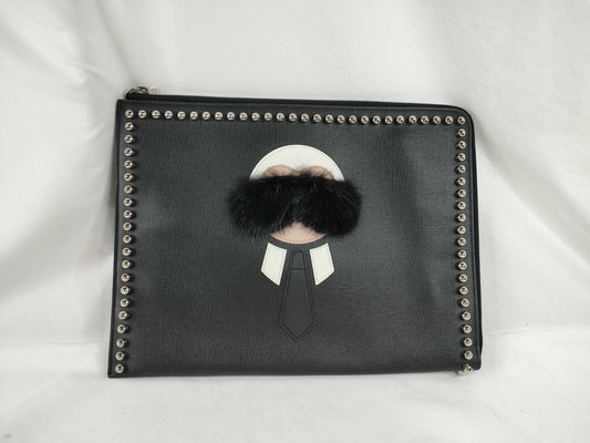 FENDI Carlito Clutch Bag Leather Studs Black 8M0370 Clutch Bag