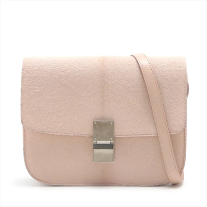 CELINE Classic Box Leather and Harako Shoulder Bag Pink