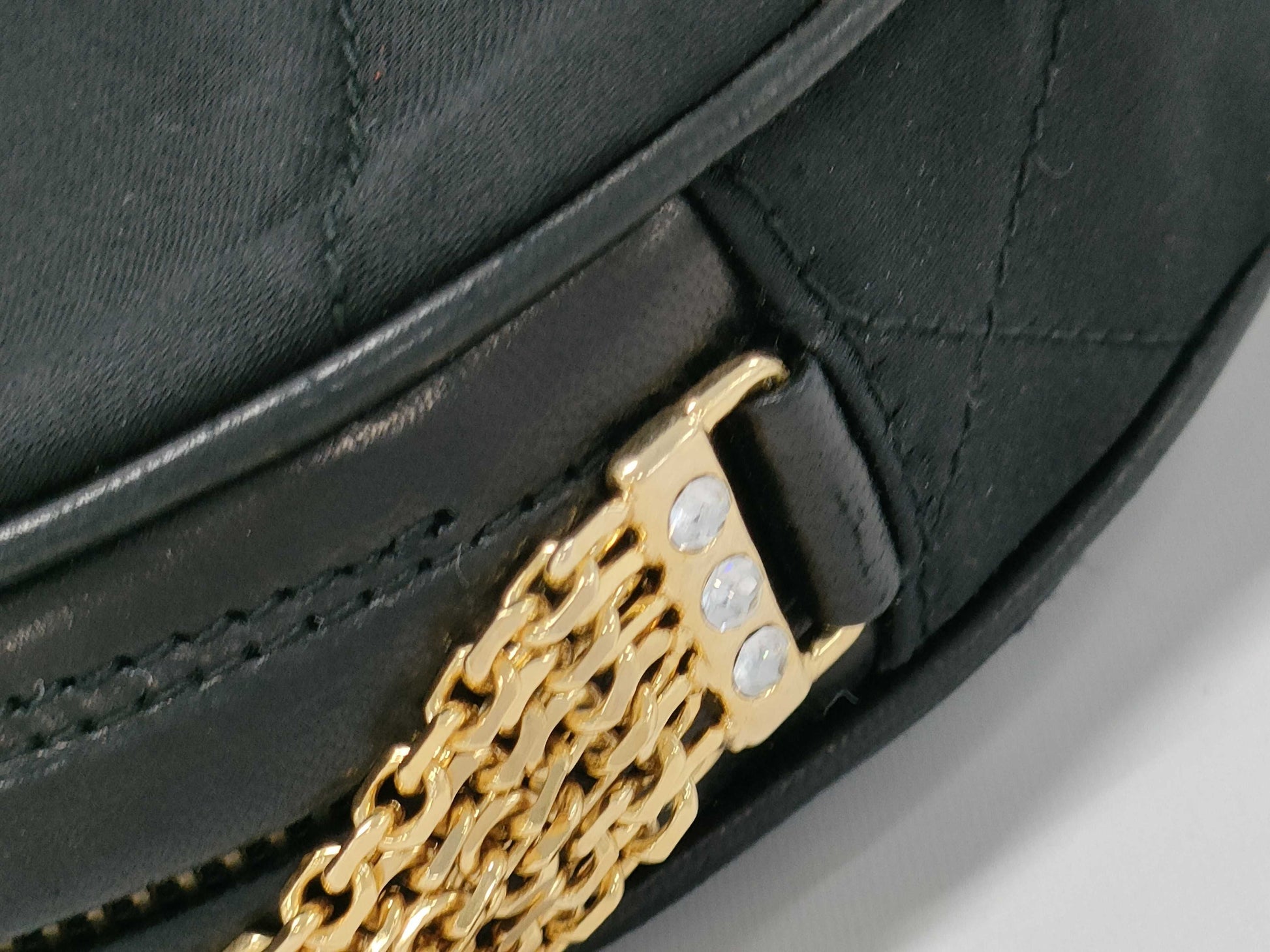 CHANEL Satin Matelasse Chain Shoulder Bag with Rhinestone Fringe