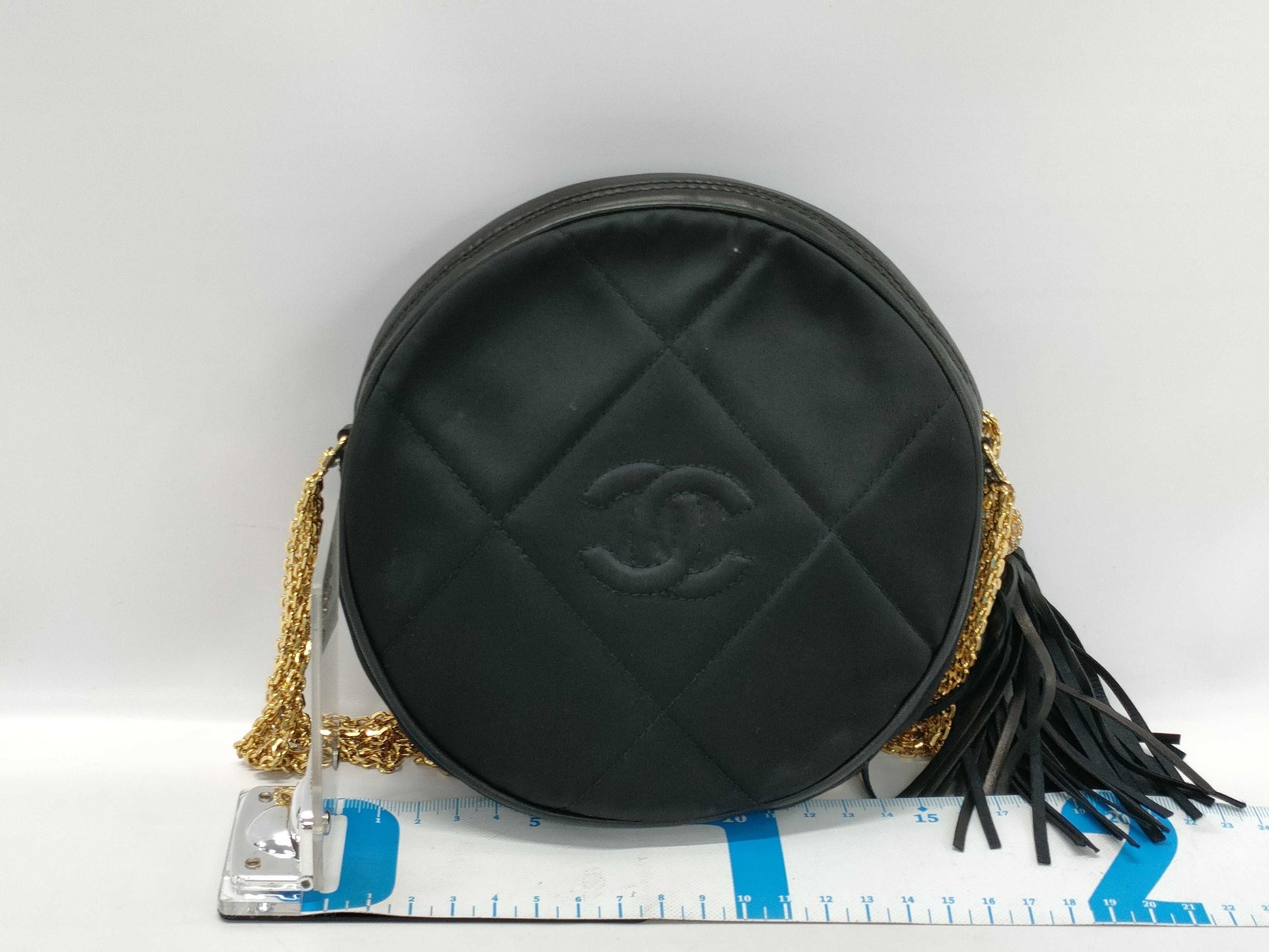 CHANEL Satin Matelasse Chain Shoulder Bag with Rhinestone Fringe