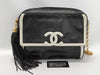 CHANEL Fringe Chain Shoulder Bag Leather Black/White Shoulder Bag