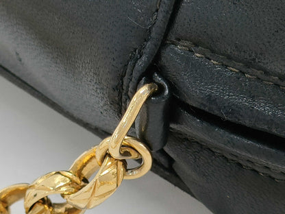 CHANEL Fringe Chain Shoulder Bag Leather Black/White Shoulder Bag