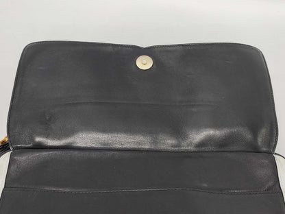 CHANEL Fringe Chain Shoulder Bag Leather Black/White Shoulder Bag