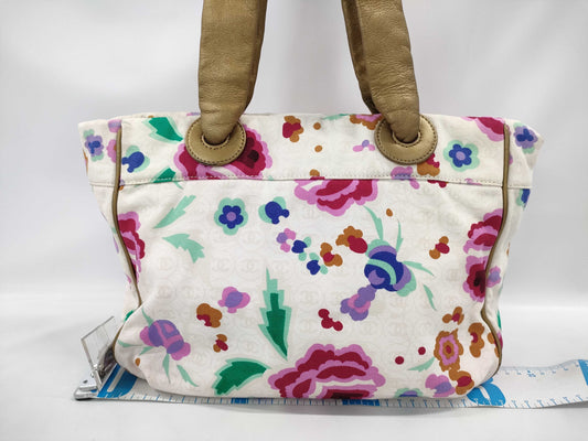 CHANEL CHANEL Canvas Leather Flower Motif Bag Tote Bag