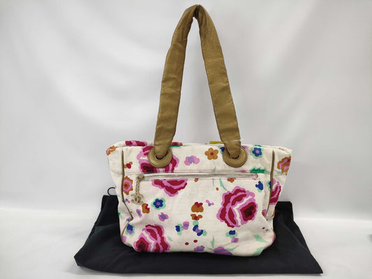 CHANEL CHANEL Canvas Leather Flower Motif Bag Tote Bag