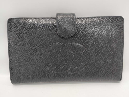 CHANEL Caviar Leather Bi-fold Wallet with Hook and Snap Closure, Black