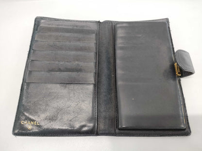 CHANEL Caviar Leather Bi-fold Wallet with Hook and Snap Closure, Black