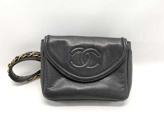 CHANEL Coco Mark Lambskin Waist Pouch in Black with Gold Hardware