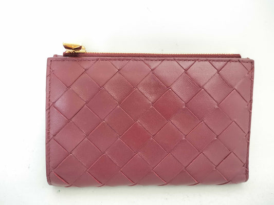 BOTTEGA VENETA 749940VCPP22247 Bi-fold Wallet, Barolo Bordeaux Leather, Gold, 2025 Current Model