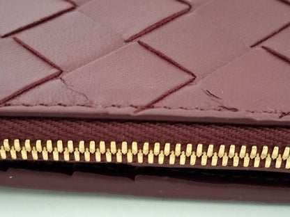 BOTTEGA VENETA 749940VCPP22247 Bi-fold Wallet, Barolo Bordeaux Leather, Gold, 2025 Current Model
