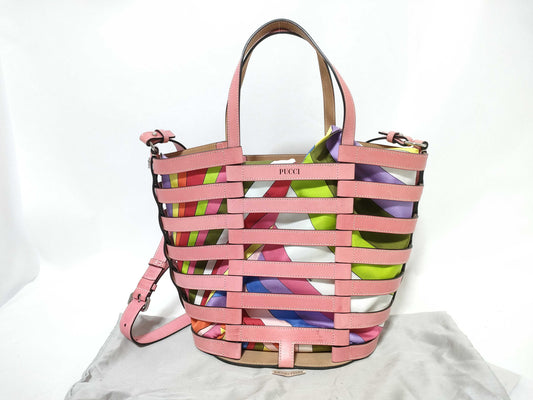 EMILIO PUCCI Leather and Silk 2-Way Handbag Pink