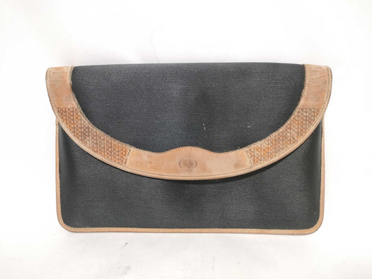 Dior Christian Dior nylon and leather clutch bag, black and brown