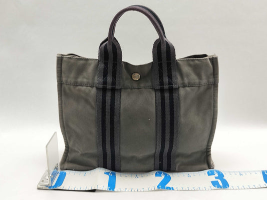 HERMES Foul Tote PM Cotton Canvas Handbag Gray Tote Bag