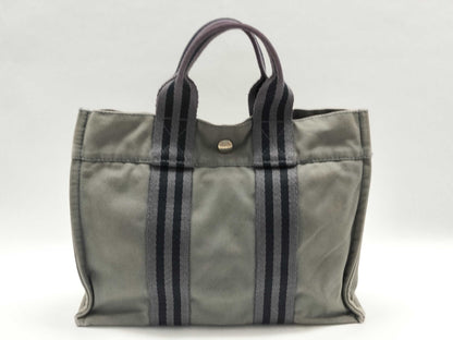 HERMES Foul Tote PM Cotton Canvas Handbag Gray Tote Bag