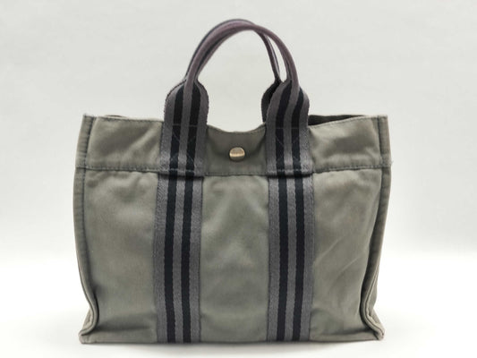 HERMES Foul Tote PM Cotton Canvas Handbag Gray Tote Bag