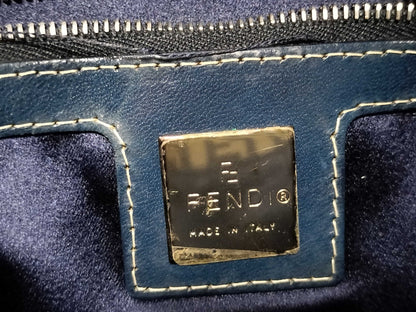 FENDI Zucchino Canvas and Leather One-Shoulder Bag Beige and Navy