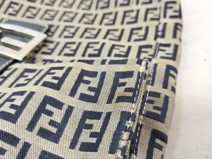 FENDI Zucchino Canvas and Leather One-Shoulder Bag Beige and Navy