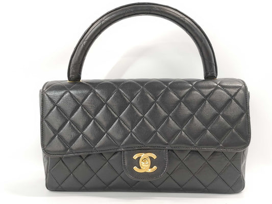 CHANEL Matelasse Handbag, GP Hardware, Lambskin, Black