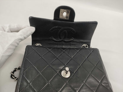 CHANEL Mini Matelasse Chain Shoulder Bag with Silver Hardware and Lambskin in Black