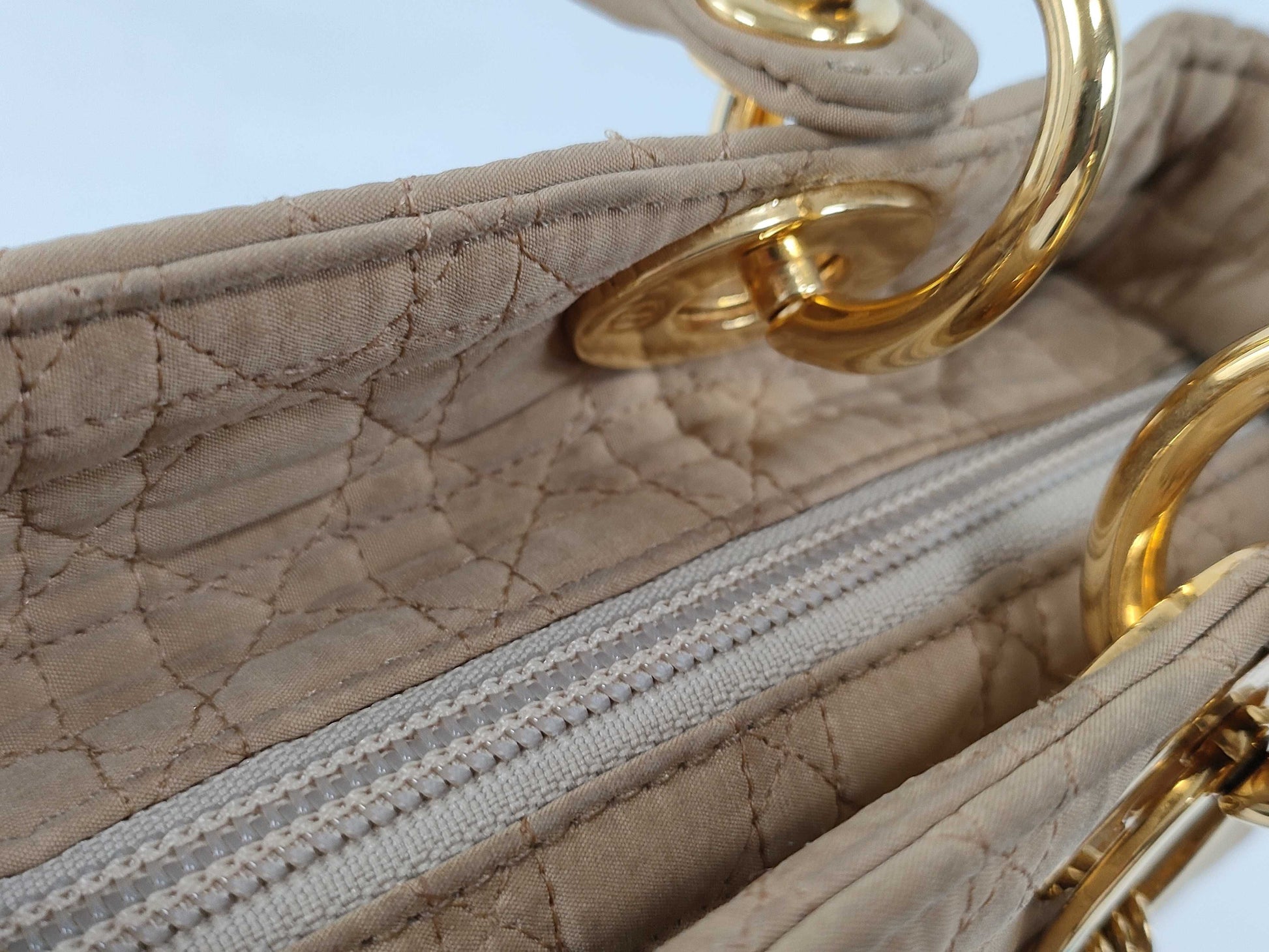 Dior Lady Dior Medium Nylon Beige Handbag