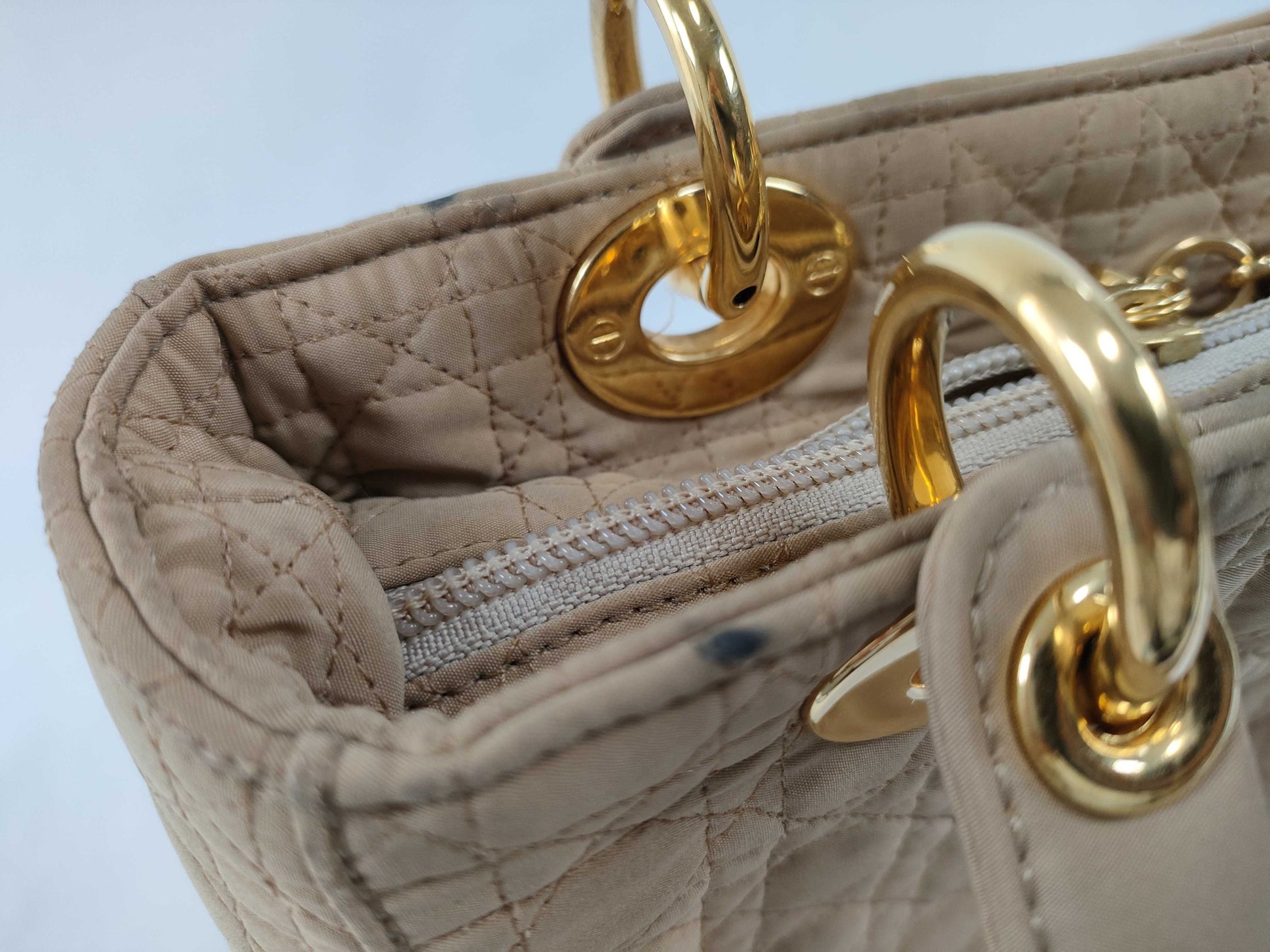 Dior Lady Dior Medium Nylon Beige Handbag