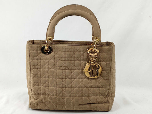 Dior Lady Dior Medium Nylon Beige Handbag