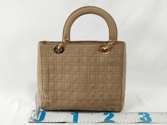 Dior Lady Dior Medium Nylon Beige Handbag