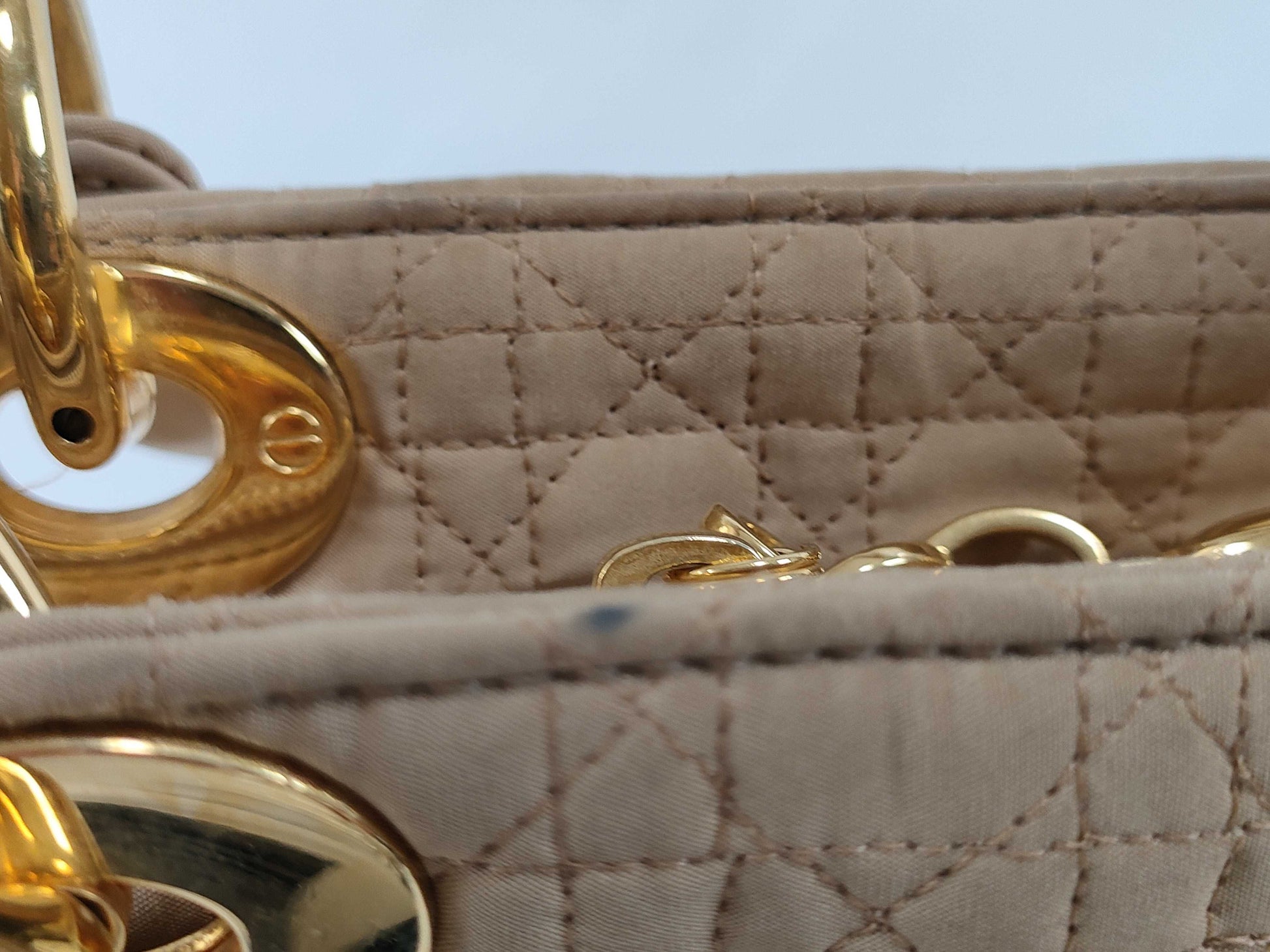 Dior Lady Dior Medium Nylon Beige Handbag