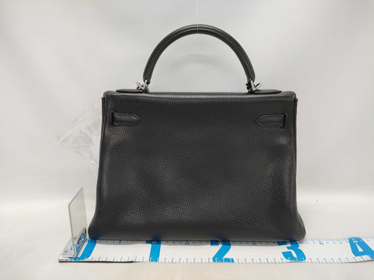 HERMES Kelly Kelly 32 sterling silver hardware, Taurillon Clemence leather, black handbag