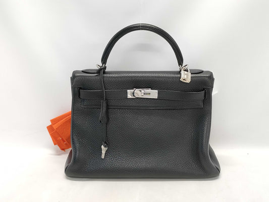 HERMES Kelly Kelly 32 sterling silver hardware, Taurillon Clemence leather, black handbag
