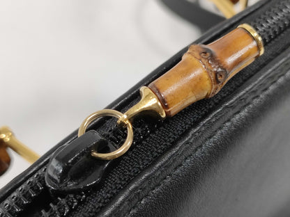 GUCCI Bamboo 007.2865.0231 Bamboo 2-Way Handbag in Black Leather