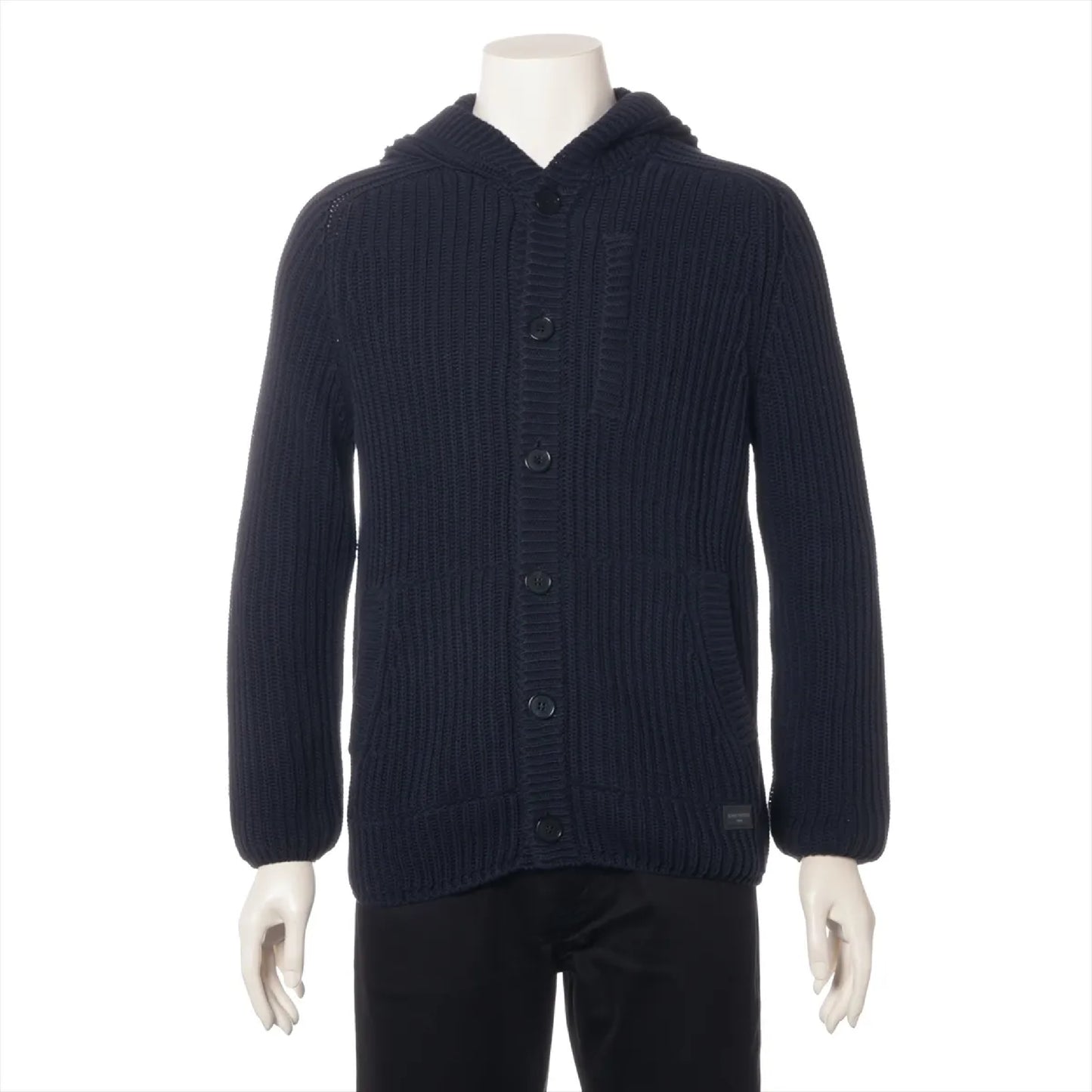 LOUIS VUITTON 12SS Cotton Knit Jacket, Size S, Navy, RM121M Logo