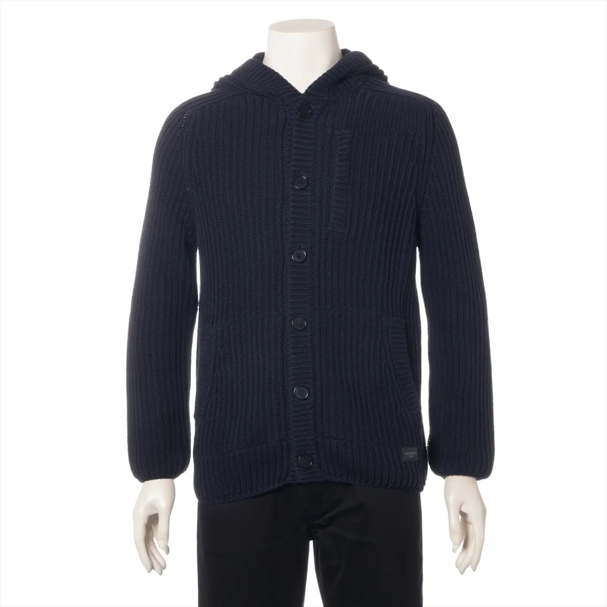 LOUIS VUITTON 12SS Cotton Knit Jacket, Size S, Navy, RM121M Logo