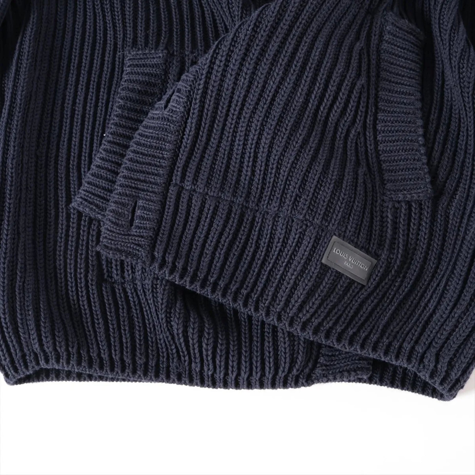 LOUIS VUITTON 12SS Cotton Knit Jacket, Size S, Navy, RM121M Logo